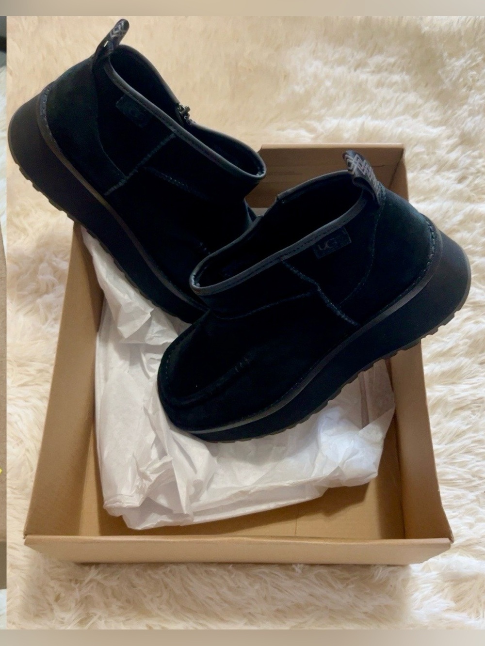 UGG Black Suede Platform Booties Slip-On Shoes 7.5